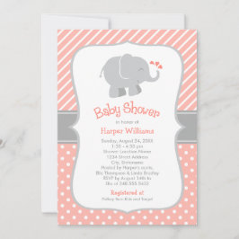 Modern korall elefant baby shower för flicka inbjudningar