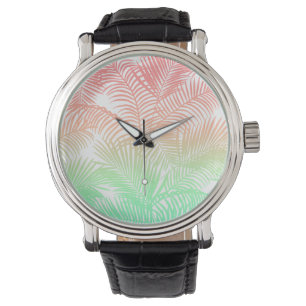 Modern korall turkos tropisk palmer mönster armbandsur