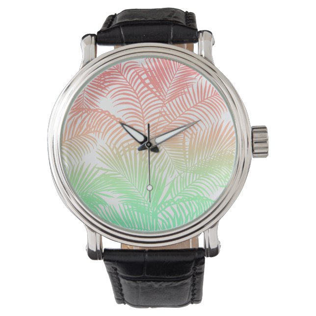 Modern korall turkos tropisk palmer mönster armbandsur (Framsida)