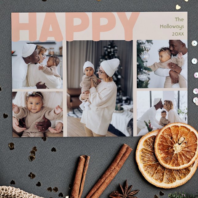 Modern korallår i fetstil - åtta foto Lycklig Julkort (Skapare uppladdad)