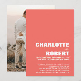 Modern korallfärgad bröllopsmottagning inbjudningar