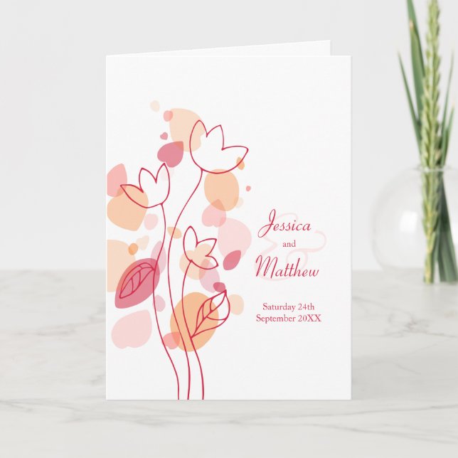 Modern korallröd konetti-blommor Bröllop Program (Framsida)