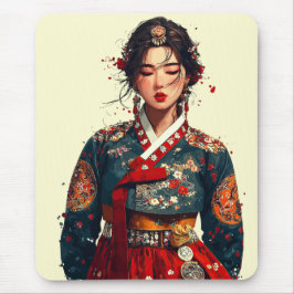 Modern korean kvinna i Hanbok-porträtt Musmatta