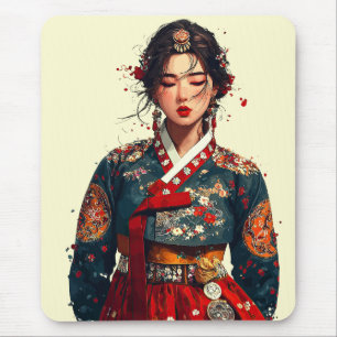Modern korean kvinna i Hanbok-porträtt Musmatta