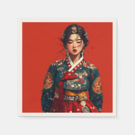 Modern korean kvinna i Hanbok porträtt Pappersservett