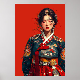 Modern korean kvinna i Hanbok porträtt Poster