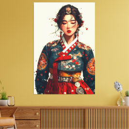 Modern koreansk kvinna i Hanbok-porträtt Canvastryck