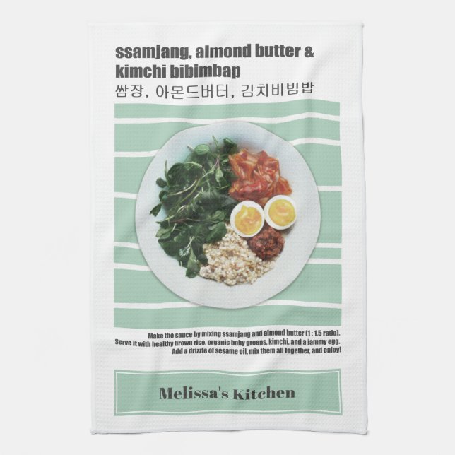 Modern koreansk matfärgrik Bibimbap-recept Kökshandduk (Vertikal)