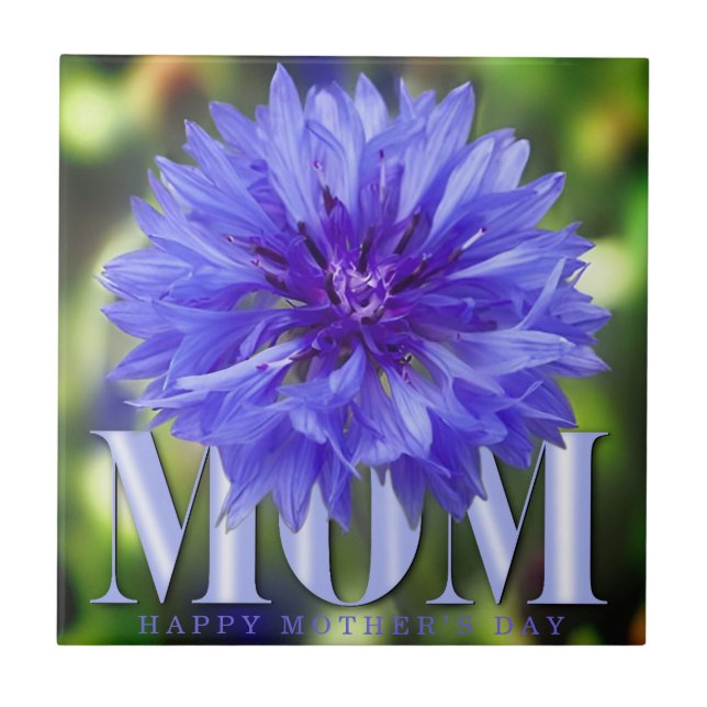 Modern Kornblomma Elegant Blå Mors Dag Kakelplatta (Framsidan)