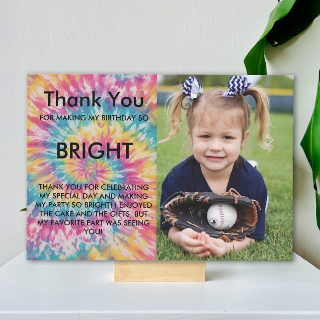 modern kornbod Tie Dye Birthday Tack Kort (modern whimsical Rainbow Tie Dye Birthday Thank You Card)