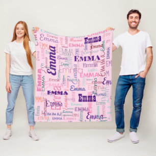 Modern Kort Namn Graffiti Rosa Namn Mönster Fleecefilt