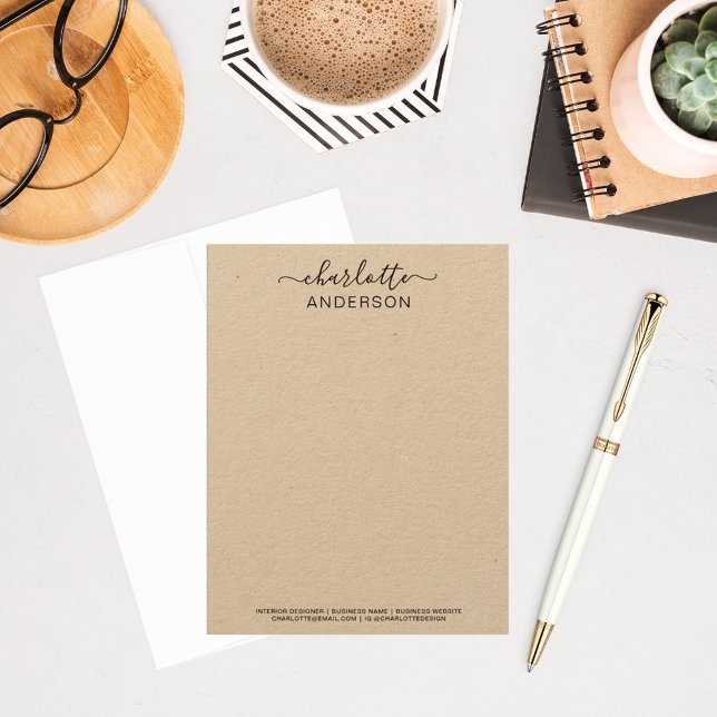 Modern Kraft Anpassningsbar Calligraphy Namn Busin Anteckningskort (Skapare uppladdad)