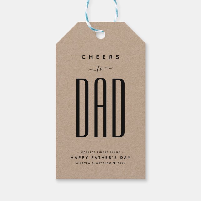 Modern Kraft & Black "Cheers to Pappa" Fars dag Presentetikett (Framsidan)