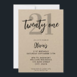 Modern Kraft-Elegant 21:a födelsedag Inbjudningar<br><div class="desc">En enkel,  modern 21:a födelsedagsinbjudan med kalligrafi av elegant,  typografi och minimalistisk design på papper kraft.</div>