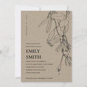 MODERN KRAFT LINE TECKNING BLOMMIGT BABY SHOWER CA TACK KORT