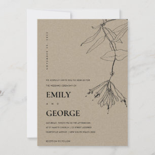 MODERN KRAFT LINE TECKNING BLOMMIGT WEDDING INVITE TACK KORT