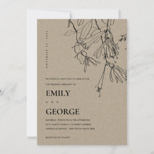 MODERN KRAFT LINE TECKNING BLOMMIGT WEDDING INVITE TACK KORT