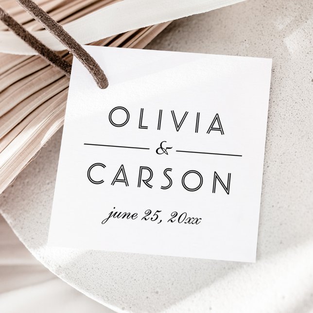 Modern Kraft och Black Bröllop Monogram Photo Gåvor Etiketter (Skapare uppladdad)