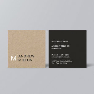 Modern Kraft Papper Grått White Monogram Consultan Fyrkantigt Visitkort