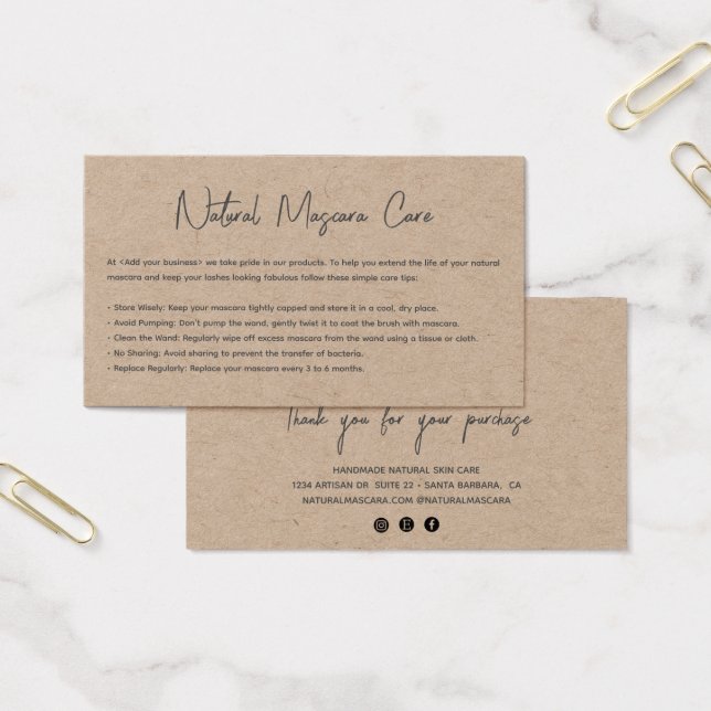 Modern Kraft Papper Logotyp Mascara Cosmetics Care Visitkort (Kontor)