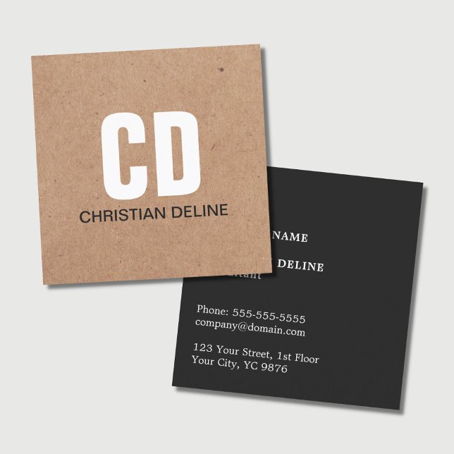 Modern Kraft Papper (tryckt) Vit fetstil Monogram Fyrkantigt Visitkort (Skapare uppladdad)