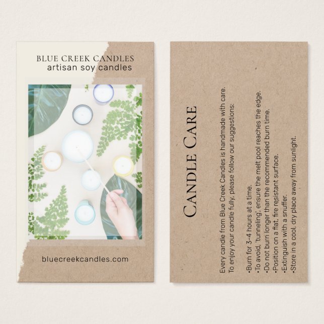 Modern Kraft Photo Candle Care Card Visitkort (Framsida & baksida)