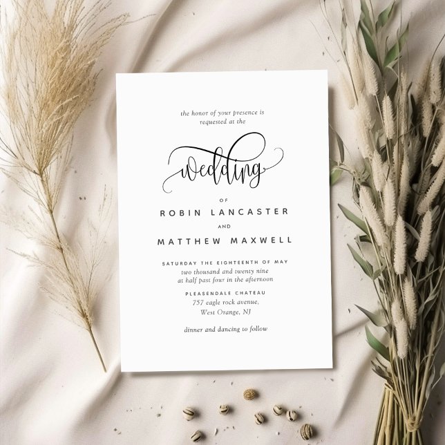 Modern Kraft Rustic, Elegant Calligraphy Bröllop Inbjudningar (Skapare uppladdad)