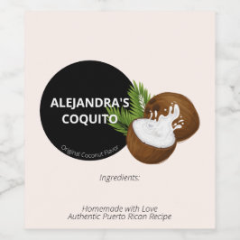 Modern krämfärgad kokossprut Coquito flaska Vinflaska Etikett