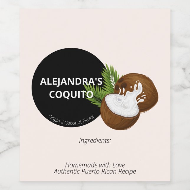 Modern krämfärgad kokossprut Coquito flaska Vinflaska Etikett (Singel etikett)