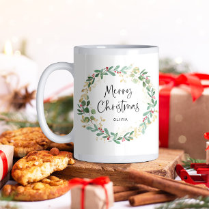 Modern krans och skript GOD JUL Kaffemugg