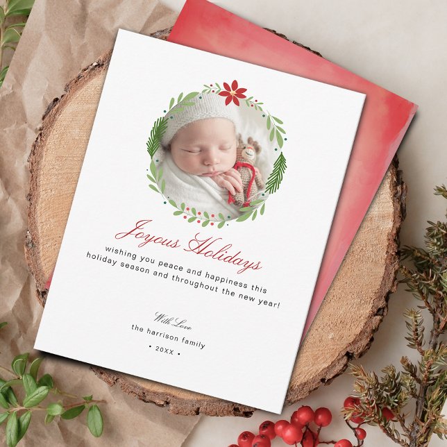 Modern kransfoto julkort (Modern Wreath Photo Holiday Card)