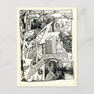 "Modern krigföring", bläck teckning Vykort