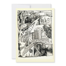 "Modern krigföring", plattkort bläck teckning