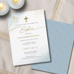Modern kristen Blue Guld Kor Boy Baptism Inbjudningar