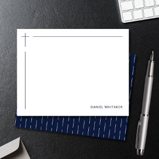 Modern kristen korsmonogram Minimal Navy Anteckningskort