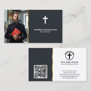 Modern kristen pastor med Photo & QR-kod Visitkort