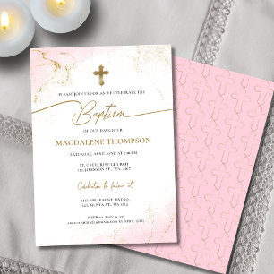 Modern kristen Rosa Guld Kor Girl Girl Baptism Inbjudningar