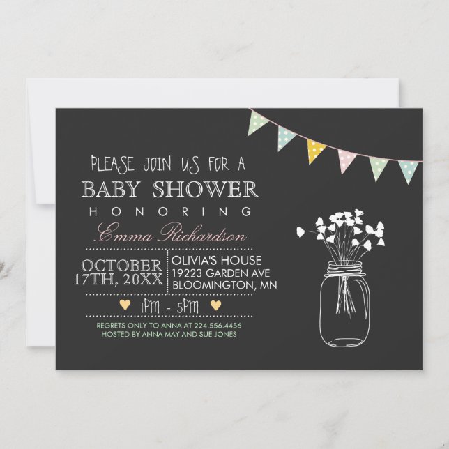 Modern kritbord rosa baby shower inbjudan (Framsida)