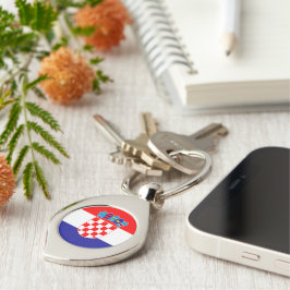 Modern kroatisk flagga med statsvapen Söt Swirl Silverfärgad Nyckelring