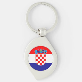Modern kroatisk flagga med statsvapen Söt Swirl Silverfärgad Nyckelring
