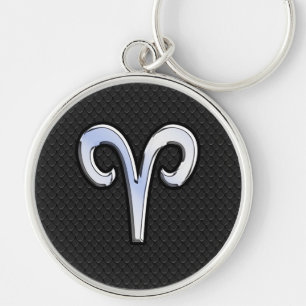 Modern krom som Aries Zodiac-tecken Rund Silverfärgad Nyckelring