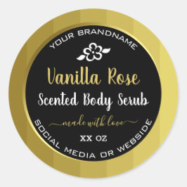 Modern kroppsserumförpackningsetikett Guld och sva Runt Klistermärke