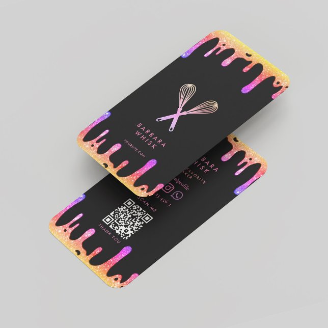 Modern kryptografisk avtryckare av bakskaka visitkort (Modern Holographic Drip Whisk Baker Cake Decorator Business Card
)