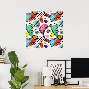 Modern kubism Abstrakt konstnärlig kvinnliga ansik Poster