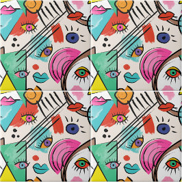 Modern kubistisk Abstrakt Artsy Female Ansikte Art Kakelplatta