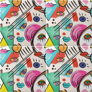 Modern kubistisk Abstrakt Artsy Female Ansikte Art Kakelplatta