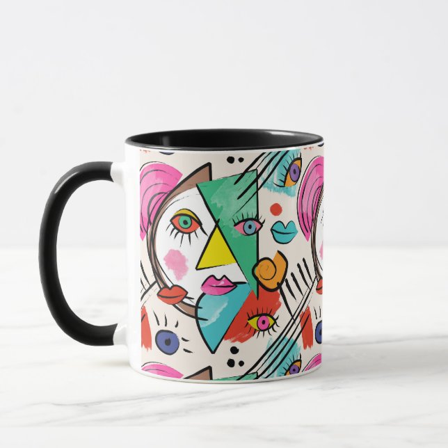 Modern kubistisk Abstrakt Artsy Female Ansikte Art Mugg (Vänster)