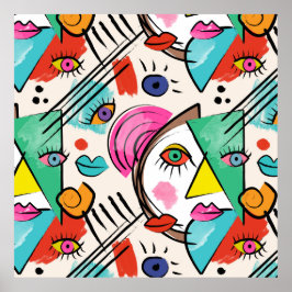 Modern kubistisk Abstrakt Artsy Female Ansikte Art Poster