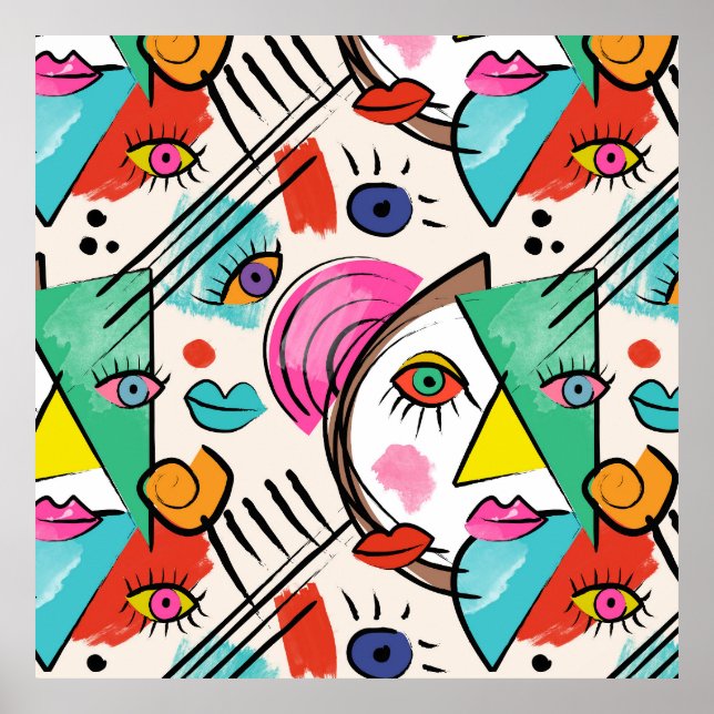 Modern kubistisk Abstrakt Artsy Female Ansikte Art Poster (Framsidan)