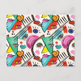 Modern kubistisk Abstrakt Artsy Female Ansikte Helg Vykort